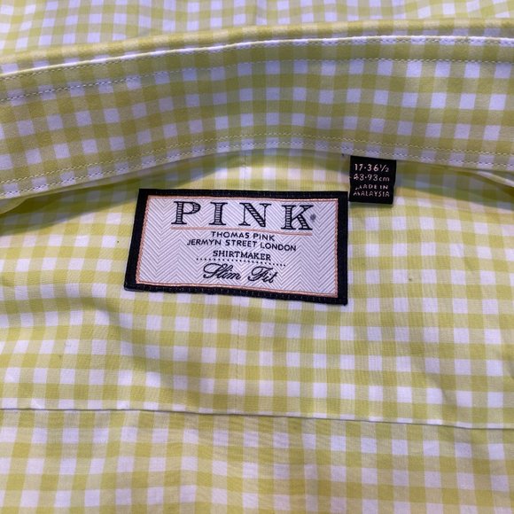 Thomas Pink Button Down Gingham Shirt - Size 17, 36.5 - Picture 2 of 11
